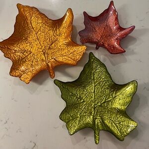 Decorative Metallic Leaf Trinket Dishes - Gold, Copper, Green